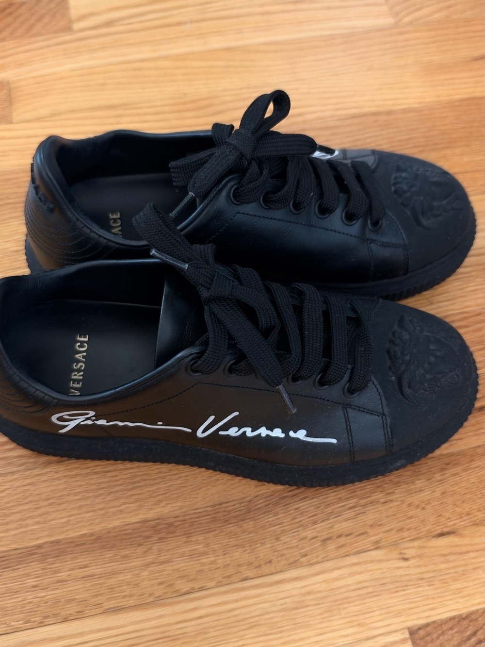 Versace Black Sneakers with White Script Accent